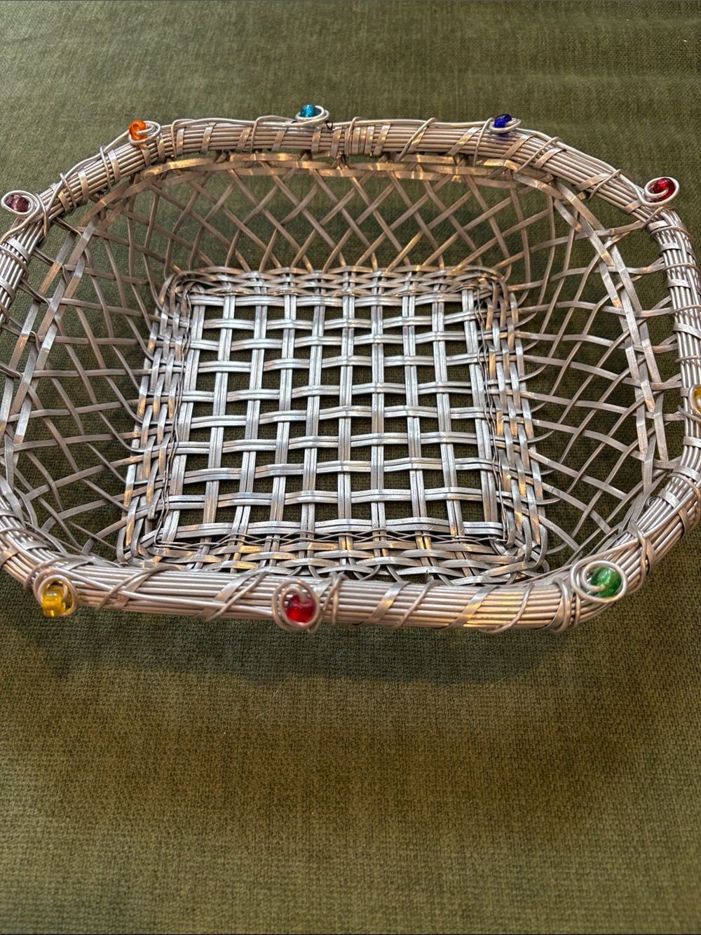 Vintage Dary Reese Metal Basket with Colorful Gems